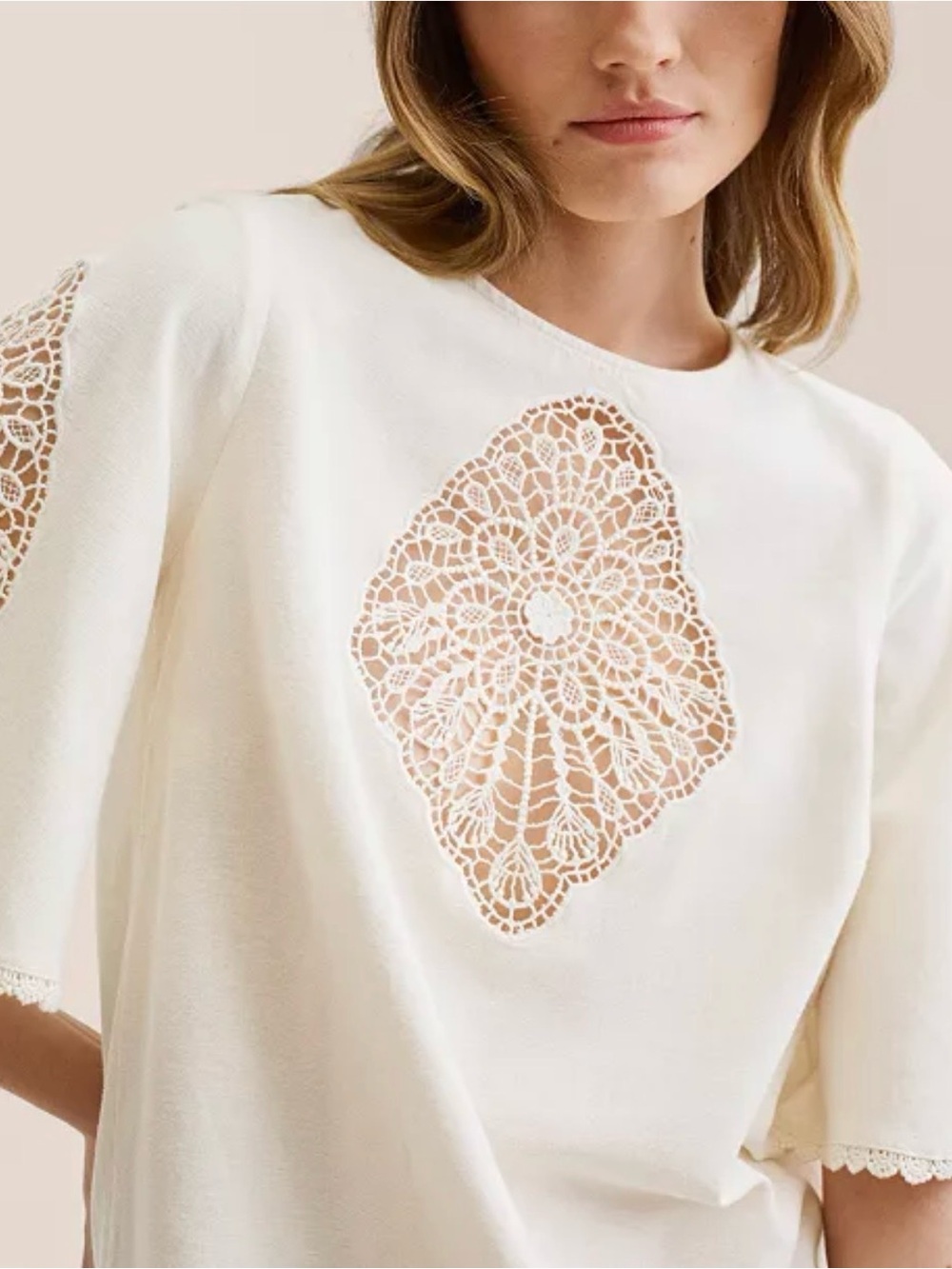 MANGO women embroidered cotton creme dress